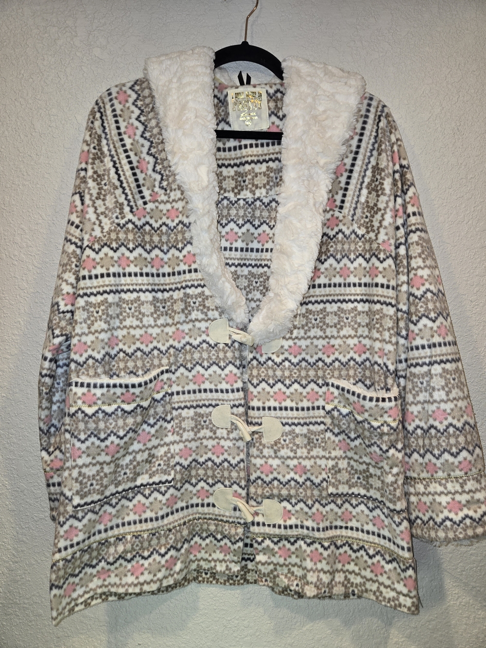 Cozy Faux Fur Patterned KENZIE Robe - Pink & Cream